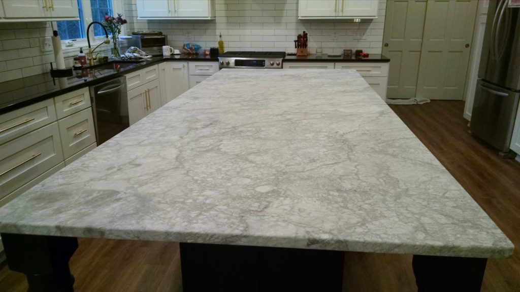 Matte honed finish on kitchen island