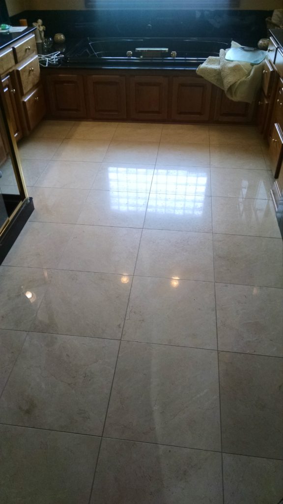 Marble bathroom flooring with polished finish