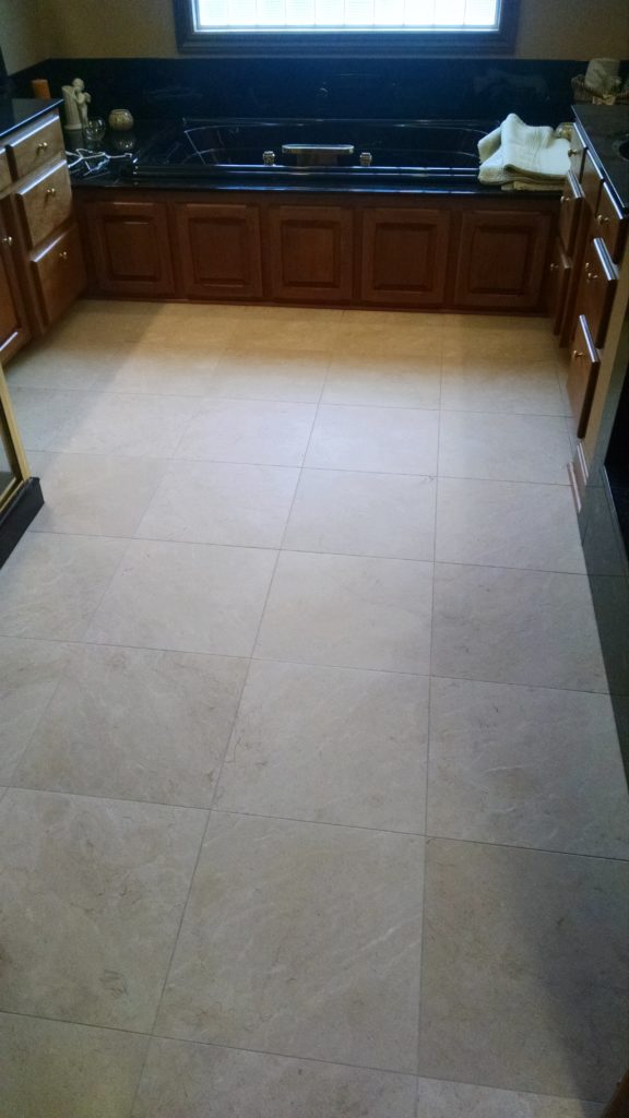 Honed satin finish on marble flooring