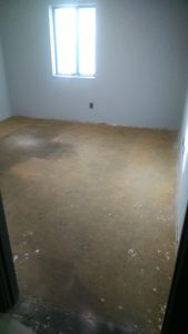 Concrete office floor covered with carpet glue