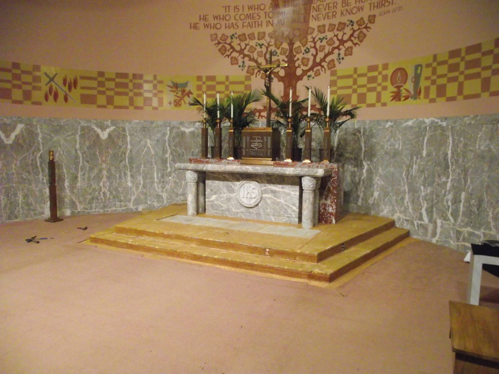 Gesu Church marble altar covered in carpet glue